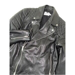 Topman Jacket Men's L Black Genuine Leather Slim Motorcycle Biker Zippers Grunge